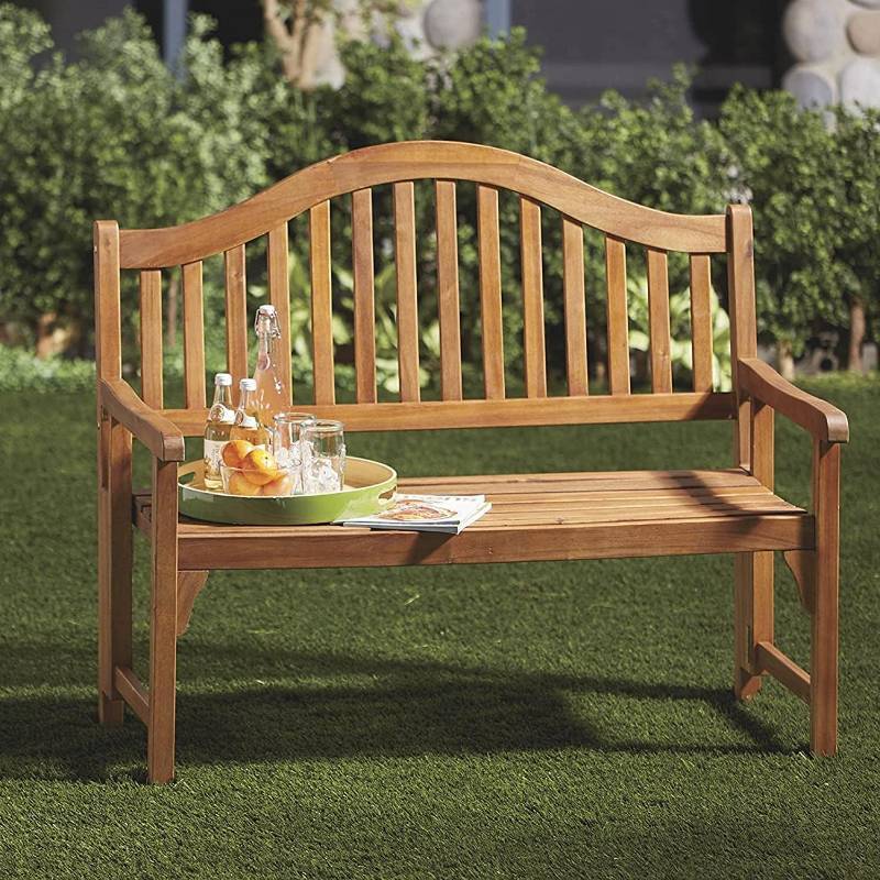 lot 320 image: NEW Patio Wise Foldable Acacia Wood Garden Bench, 4-Foot IndoorOutdoor Wooden Porch, Patio, & Park Seating, Curved Backrest & Armrest, 48-Inches Wide x 24-34-Inches Deep x 41-Inches High, Teak
