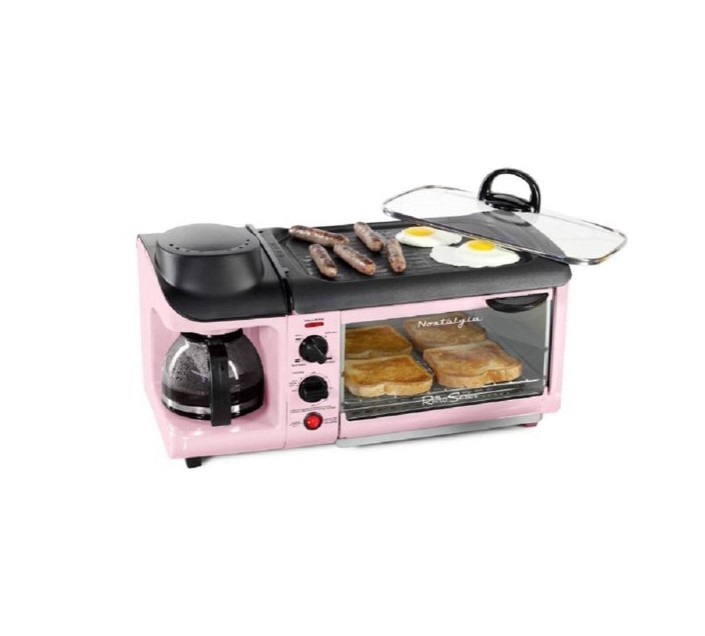 lot 333 image: NEW Nostalgia Retro 3-in-1 Family Size Breakfast Station, Retro Pink