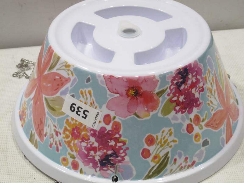 lot 342 image: NEW Members Mark Hanging Melamine Flower Pot With Stainless Steel Chain - Floral
