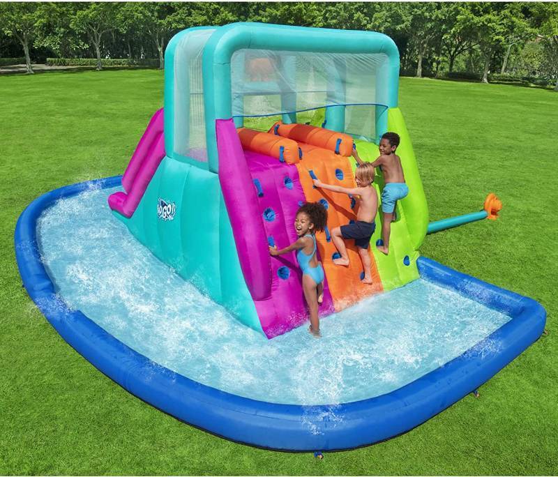 lot 355 image: NEW Bestway H2OGO Triple Splash Course Inflatable Kids Mega Water Park with Slides, Storage Bag, and Air Blower for Quick Setup