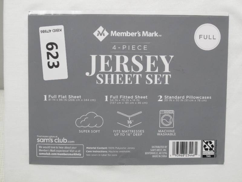 lot 411 image: NEW Members Mark 4-Pc. White Jersey Sheet Set - FULL - White