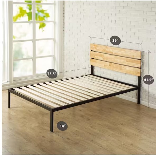 lot 273 image: NEW Zinus Paul Metal and Wood Platform Bed with Wood Slat Support, Twin