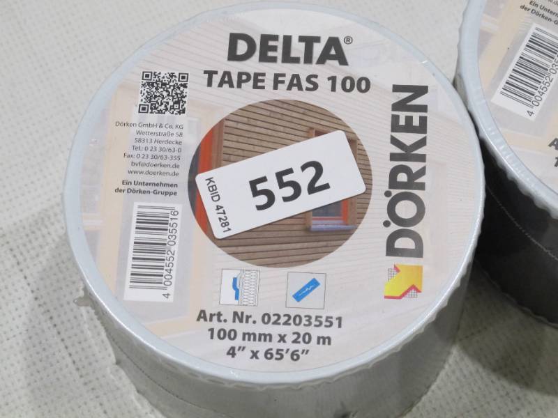 lot 476 image: 2 NEW Rolls of Dorken Delta Tape FAS 100 Flashing Tape - 4 x 65.5 per Roll