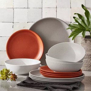 lot 359 image: NEW Members Mark 12-Piece Bamboo Melamine Dinnerware Set - Tan
