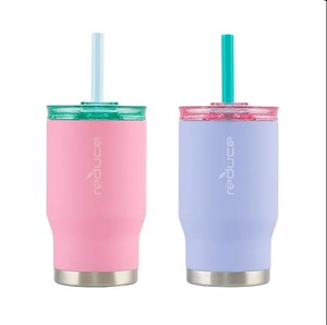 lot 371 image: NEW Reduce 14oz Kids Coldee 2-Pack Reusable Vacuum Insulated Tumbler with Gripster Finish - Strawberry and Grapevine