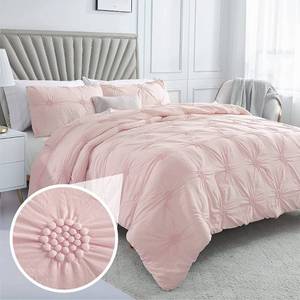 lot 373 image: NEW Swift Home FullQueen Blush 3-Piece Down Alternative Comforter Set Bedding Ruched 3D Floral Pintuck All-Season, Machine Washable