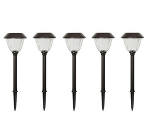 lot 374 image: Members Mark 5-Piece LED Solar Path Lights, Oil-Rubbed Bronze