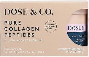 lot 377 image: NEW Dose & Co Pure Collagen Peptides, Unflavored, 2 10oz Tubs