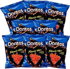 lot 501 image: NEW Case Pack of 64 bags of Doritos Flamin Hot Cool Ranch Chips - 1.75 Oz per bag