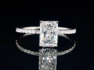 lot 14B image: 1.50 CARAT VS1-F Radiant Cut Lab-Grown Diamond Hidden Halo Engagement Ring, Diamond Prongs 14K White Gold $8800  VIDEO