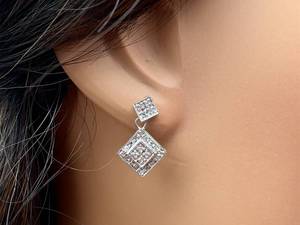 lot 25B image: Irresistible Diamond Earrings w. Eye Catching Stud and Dangle Design in 14k White Gold (Perfect Match for Lot 25C)
