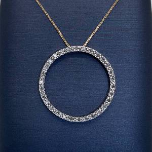 lot 29A image: Contemporary Round Brilliant Cut Diamond Open Halo Eternity Circle Floating Pendant in Yellow Gold $980 Retail