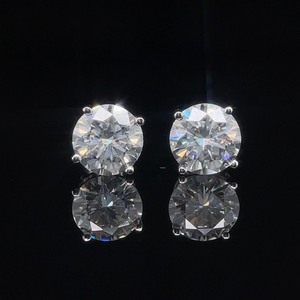 lot 35B image: 2.00 Carat Moissanite Round Brilliant Cut Solitaire Stud 14K White  Earrings VIDEO 