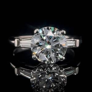 lot 0 image: 3.22 Carat Round Brilliant Cut Diamond Three-Stone Classic Harry Winston Inspired Solitaire Ring in Platinum w GIA Certification $9,950 Retail VIDEO