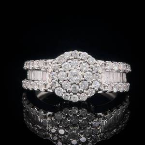 lot 4 image: 2.25 Carat Diamond Illusion Cluster Wide Band Triple Row Baguette & Round Brilliant Ring in 14k White Gold $4,675 Retail VIDEO
