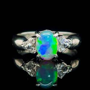 lot 9 image: Premium Estate 0.79 Carat White Opal Oval Solitaire & Diamond Estate Ring in Platinum $2,730 Retail VIDEO