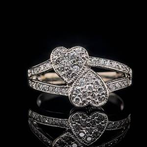 lot 10 image: Beautiful Diamond Pave Double Heart Split Shank Ring in 14k White Gold $2,475 Retail VIDEO