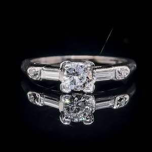lot 12 image: Fine Quality 0.66 Carat Diamond Round Brilliant & Baguette Winston Style Solitaire Ring in Platinum, Vintage Classic - VS ClarityE-F Color $3,240 Retail VIDEO