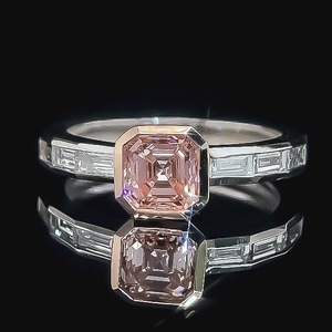 lot 2B image: Stunning 1.50 Carat Fancy Intense Pink Diamond, Baguettes in 14k White & Rose Gold Ring $12,850