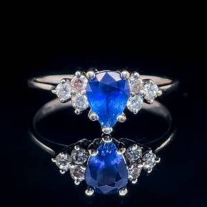 lot 14 image: 1.28 Carat Blue Sapphire Pear Solitaire & Diamond Cluster Ring in 14k White Gold $2,750 Retail VIDEO