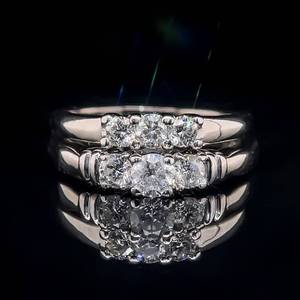 lot 17 image: 1.00 CARAT Diamond Matching 2-Piece Ring SET in 14k White Gold - NEWLY POLISHED, EXCELLENT CONDITION $3,750 Retail VIDEO