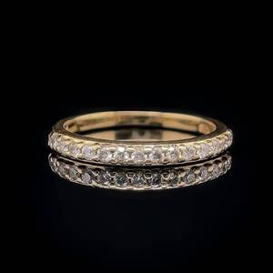 lot 25 image: Round Brilliant Cut Diamond Slim Stacking Wedding Anniversary Band Ring in 14k Yellow Gold - Quarter Eternity Style $1,360 Retail