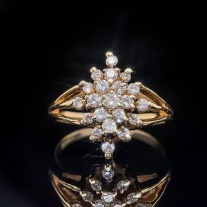 lot 26 image: 0.65ct Round Brilliant Cut Diamond Snowflake Cluster Triple Split Shank Ring in 14k Yellow Gold $2,100 Retail