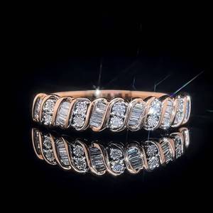 lot 39 image: 0.25 Carat Diamond Seashell Scalloped Anniversary Ring in Rose Gold w Round Brilliant & Baguette Cut $1,320 Retail VIDEO