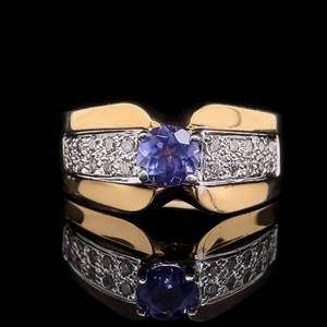 lot 21 image: 0.70ct  NaturalTanzanite Round Solitaire & Diamond Pave Retro-Modern Open Top Ring in 14k Yellow Gold $2,340 Retail