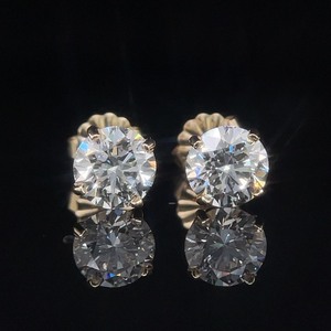 lot 7B image: Stunning 2.15 CARAT Round Diamond Stud Earrings, Ideal Cut in 14k Yellow Gold $7800 Retail VIDEO