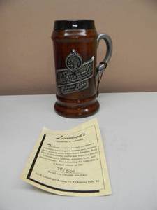 lot 10 image: VINTAGE Leinenkugels Original Premium Beer WoodenPewter Stein By Wisconsin Artist Susan Renae Sampson - LIMITED EDITION 79 of 500 wCOA - NEW IN ORIGINAL BOX - GREAT PIECE - SEE PICTURES
