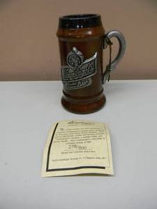 lot 12 image: VINTAGE Leinenkugels Original Premium Beer WoodenPewter Stein By Wisconsin Artist Susan Renae Sampson - LIMITED EDITION 278 of 500 wCOA - NEW IN ORIGINAL BOX - GREAT PIECE - SEE PICTURES