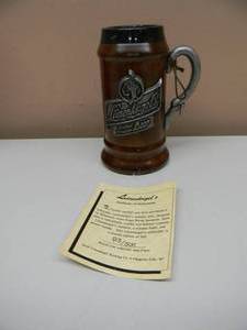 lot 13 image: VINTAGE Leinenkugels Original Premium Beer WoodenPewter Stein By Wisconsin Artist Susan Renae Sampson - LIMITED EDITION 83 of 500 wCOA - NEW IN ORIGINAL BOX - GREAT PIECE - SEE PICTURES