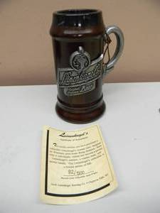 lot 14 image: VINTAGE Leinenkugels Original Premium Beer WoodenPewter Stein By Wisconsin Artist Susan Renae Sampson - LIMITED EDITION 82 of 500 wCOA - NEW IN ORIGINAL BOX - GREAT PIECE - SEE PICTURES