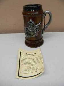 lot 15 image: VINTAGE Leinenkugels Original Premium Beer WoodenPewter Stein By Wisconsin Artist Susan Renae Sampson - LIMITED EDITION 124 of 500 wCOA - NEW IN ORIGINAL BOX - GREAT PIECE - SEE PICTURES