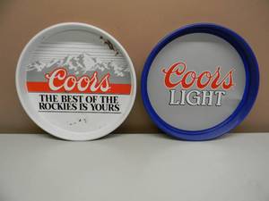 lot 23 image: VINTAGE COORS BEER Metal Beer Tray THE BEST OF THE ROCKIES IS YOURS & COORS LIGHT BEER Metal Beer Tray - COOL PIECES - APPROX 13 - SEE PICTURES