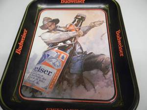 lot 27 image: VINTAGE COLLECTIBLE BUDWEISER BEER COLLECTION - METAL BEER TRAYS - BUD BEER ICE BUCKETS - STEINS - NICE - COOL PIECES - SEE PICTURES