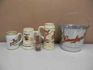 lot 28 image: VINTAGE COLLECTIBLE Leinenkugels Beer COLLECTION - BEER ICE BUCKETS - COLLECTIBLE STEINS - NICE - COOL PIECES - SEE PICTURES