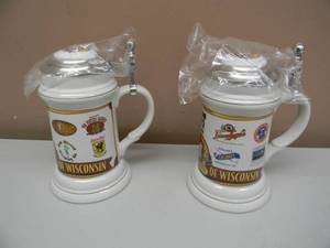 lot 35 image: RARE - VINTAGE 1996 SMALL BREWERIES OF WISCONSIN STEINS - LIMITED EDITION OF 25 - NORTHERN & SOUTHERN - NICE - RARE GREAT SET - SEE PICTURES
