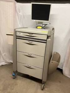 lot 33 image: MSRP $10,000 ArtromickAvalo Mobile Medication Management Procedure Treatment Emergency AC Cart With Working Monitor - Good Condition - Lock Has Been Removed (contents in drawers not included)