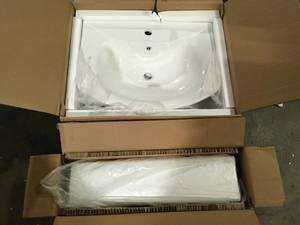 Swiss Madison Modern White Ceramic Rectangular Chateau Pedestal Bathroom Vessel Sink with Round Single Faucet Hole Customer Returns See Pictures