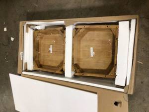 lot 10 image: StyleWell Cedarville Patina Oak Finish Counter Stools with Cross Back (Set of 2) Customer Returns See Pictures