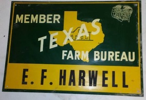 lot 105 image: Texas Farm Bureau Metal Sign.