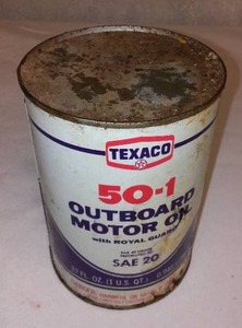 lot 84 image: Vintage Texaco Outboard Motor Quart Metal Can. Wow