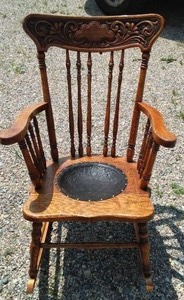 lot 159 image: Wood Rocking Chair With Leather Seat.
