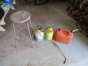 lot 49 image: Gas Jug, Sprayers, Shop Stool