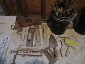 lot 59 image: Cement Tools & Bucket of Form Pins