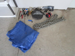 lot 74 image: Chain, Jumper Cables, Tarp, Misc.