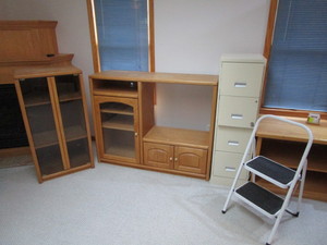 lot 84 image: File Cabinet, 2 Step Ladder, Shelving