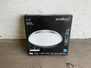 lot 166 image: Artika Europa 21 in. 1-Light Chrome Integrated Selectable LED Modern Flush Mount Ceiling Light Fixture